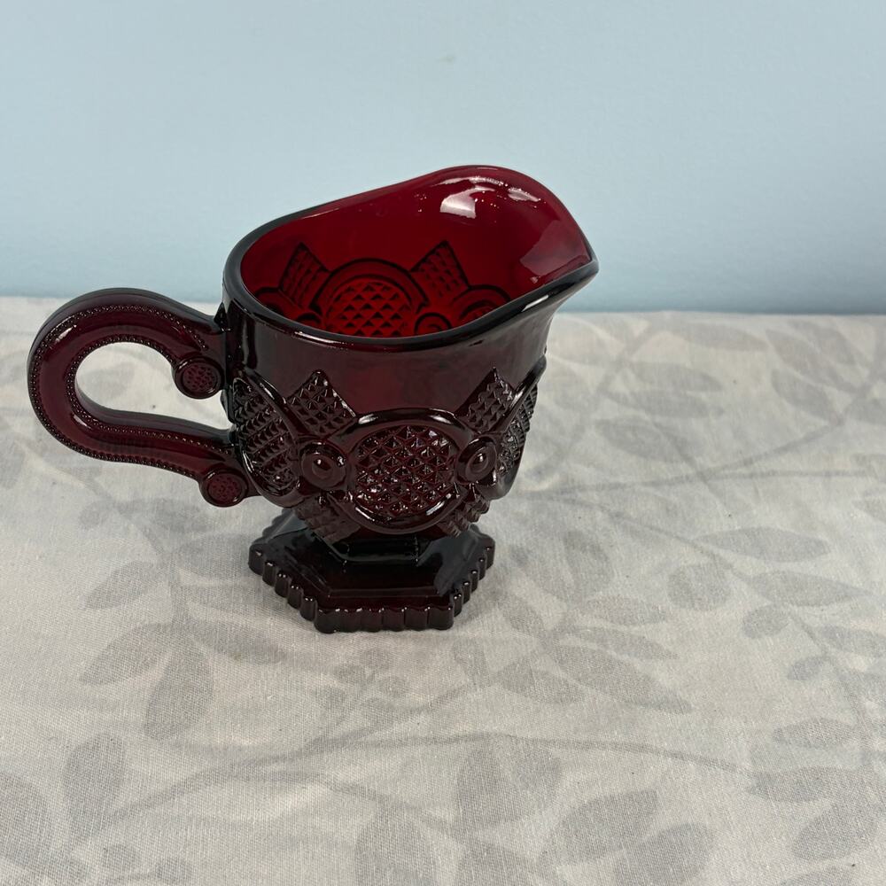 Avon Cape Cod Ruby Red Glass Creamer Vintage Pedestal Cream Pitcher